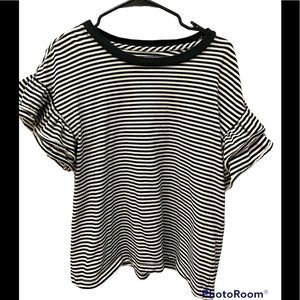 Current Elliott black and white frill sleeve top